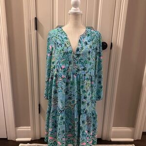 Lilly Pulitzer Martine 3/4 Sleeve Dress Frenchie Blue Mosaic Shells